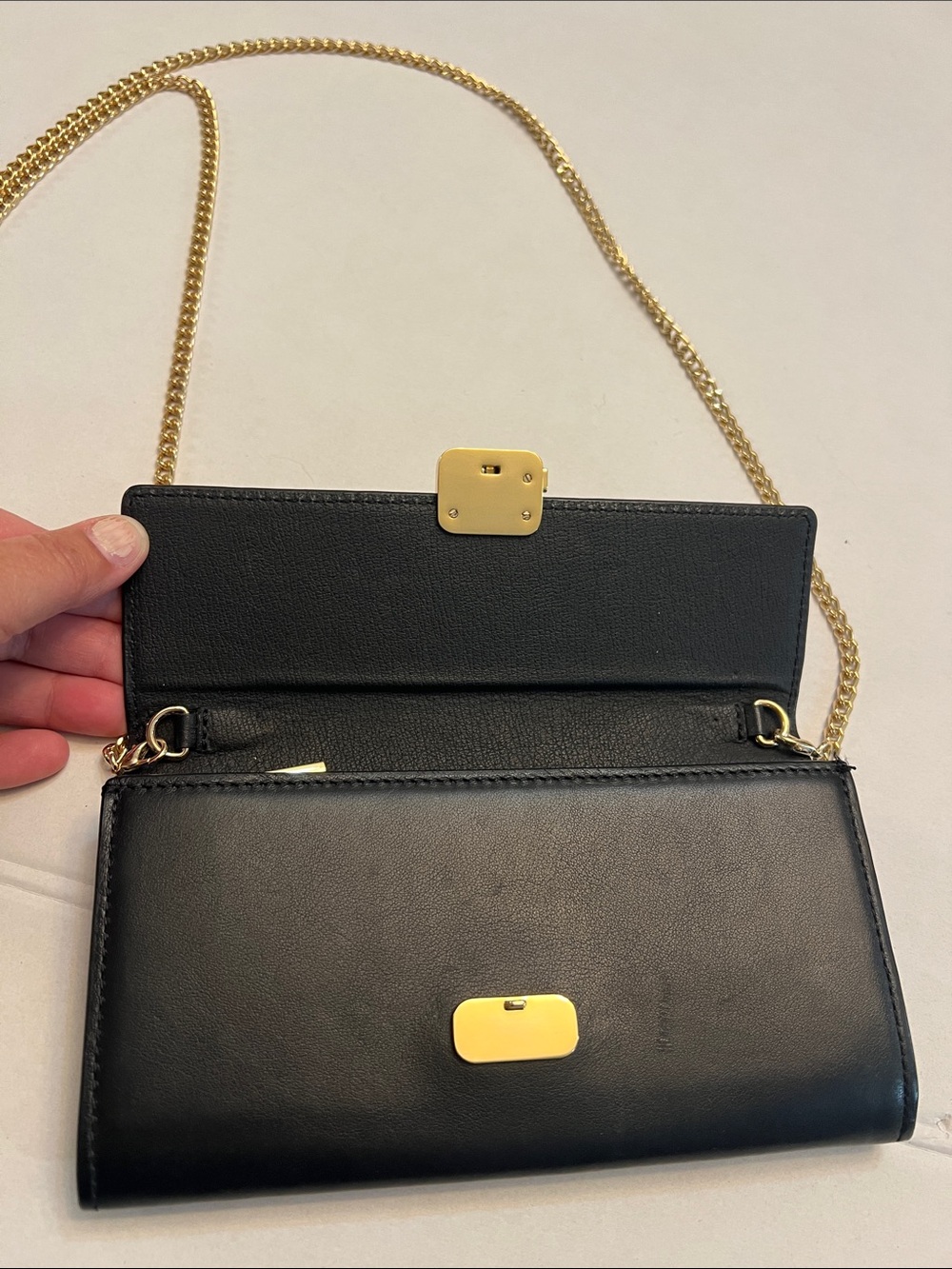 CUYANA CROSSBODY CHAIN BLACK LEATHER CLUTCH WALLET BAG - Picture 8 of 16